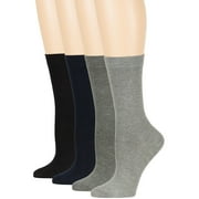7Bigstars Womens Bamboo Solid Assorted Socks, Black, Dark Navy, Dark Grey, Grey, Large 10-12, 4 Pack