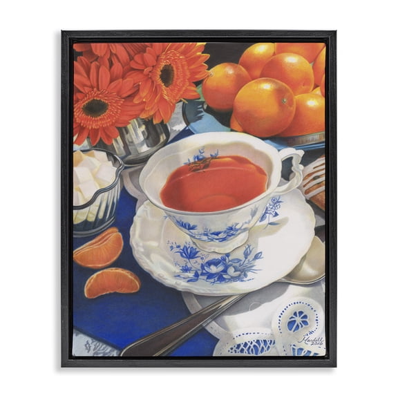Stupell Industries French Country Citrus Tea Time Black Floating Frame Canvas Art, 17 x 21, by Mardell Schuster