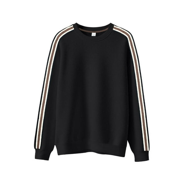 Puliio Mens Hoodless Sweatshirt Striped Print Pineapple Grid Casual Long Sleeved O-Neck Pullover Fall Winter Lightweight Casual Loose Daily Wear Blouse Tops