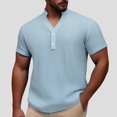 thumbnail image 2 of Men's Casual Short Sleeve Button Down Shirt Summer Breathable Comfortable Pure Color No Collar Top for Spring and Daily Wear, 2 of 4