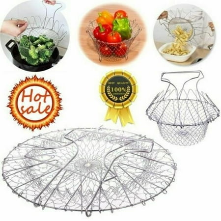 

Stainless Steel Cooking Basket Telescopic Drain Basket Foldable Roasting Basket Drain Basket 23.5*9.5cm