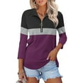 thumbnail image 2 of WEAIXIMIUNG T-Shirts Graphiques Femmes Manches 3/4 Col en V Chemise à Col à Fermeture à Glissière Chandail en Molleton, 2 of 5