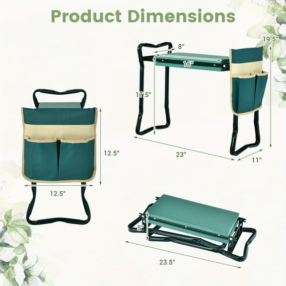 2-in-1 Foldable Garden Kneeler & Seat - Heavy-Duty w/Tool Pouch & Wide Pad - Portable Gardening Stool for Seniors, Men & Women