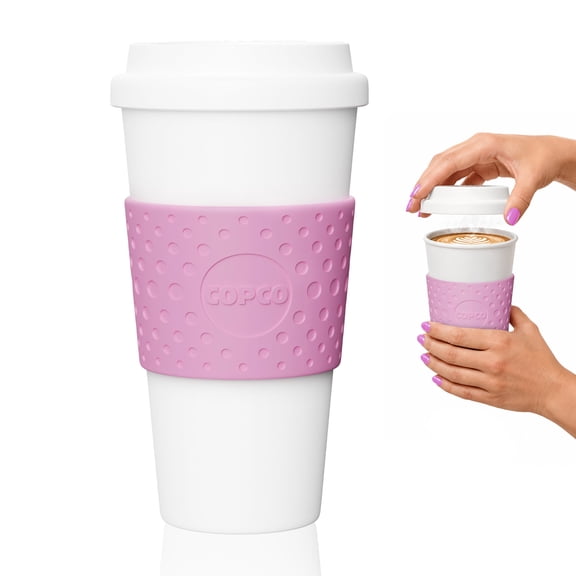 Copco Acadia 16 oz Travel Mug - Insulated Reusable Coffee Tumbler with Double-Walled Plastic, Secure Lid, BPA-Free - Portable Mug for Hot & Cold Drinks, Cup Holder Friendly (Bubble Gum)