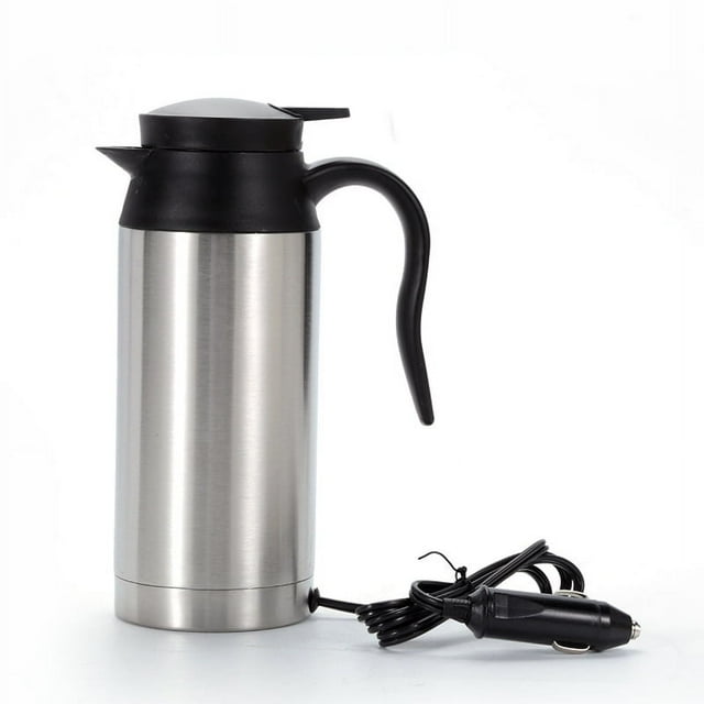 Taza de calefacción eléctrica para coche de acero inoxidable de 12V y 750ml, hervidor de agua para agua, té, café y leche