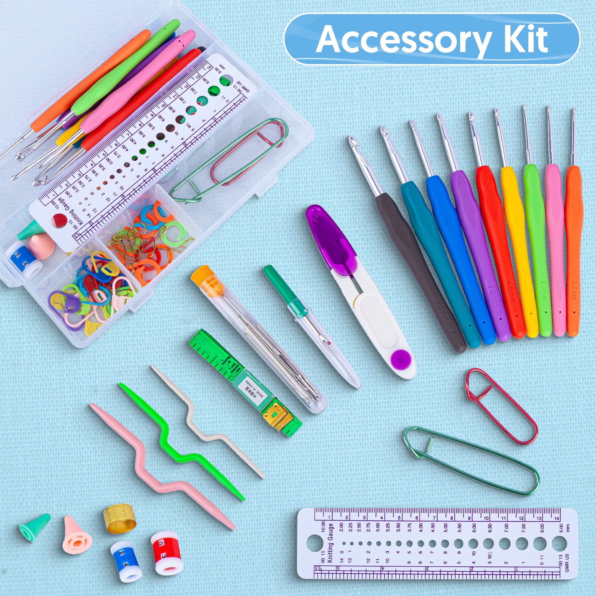 BCOOSS 113PCS Crochet Kit for Beginners Adults Crochet Hook Set with Crochet Yarn，Needles, Accessories