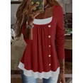thumbnail image 2 of Camiseta informal de empalme con botones para mujer, jersey de cuello redondo de moda, camisetas de algodón de manga larga fruncidas, Tops sueltos, ropa femenina, 2 of 4