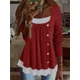 thumbnail image 3 of Camiseta informal de empalme con botones para mujer, jersey de cuello redondo de moda, camisetas de algodón de manga larga fruncidas, Tops sueltos, ropa femenina, 3 of 5