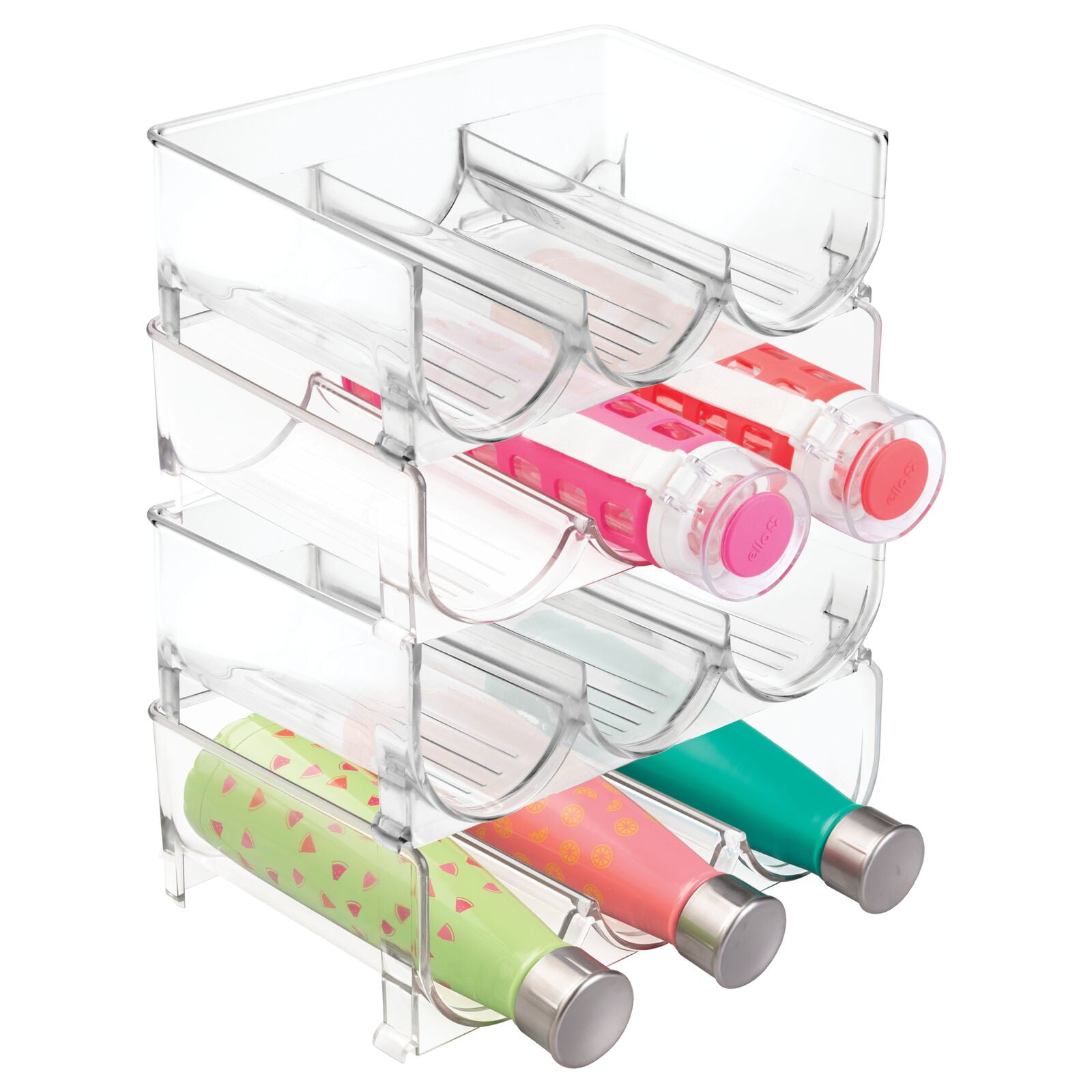 mDesign Stackable Plastic 3 Bottle Refrigerator Wine Rack Kitchen