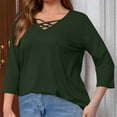 thumbnail image 6 of Lenpel Plus Size Tops for Women 3/4 Length Sleeve Criss Cross V Neck T Shirts Loose Tunic Blouses Soft Casual Tees(Green,X-Large), 6 of 6