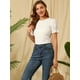 thumbnail image 2 of Blusa fruncida Allegra K con cuello redondo y manga farol para mujer blanco S, 2 of 5