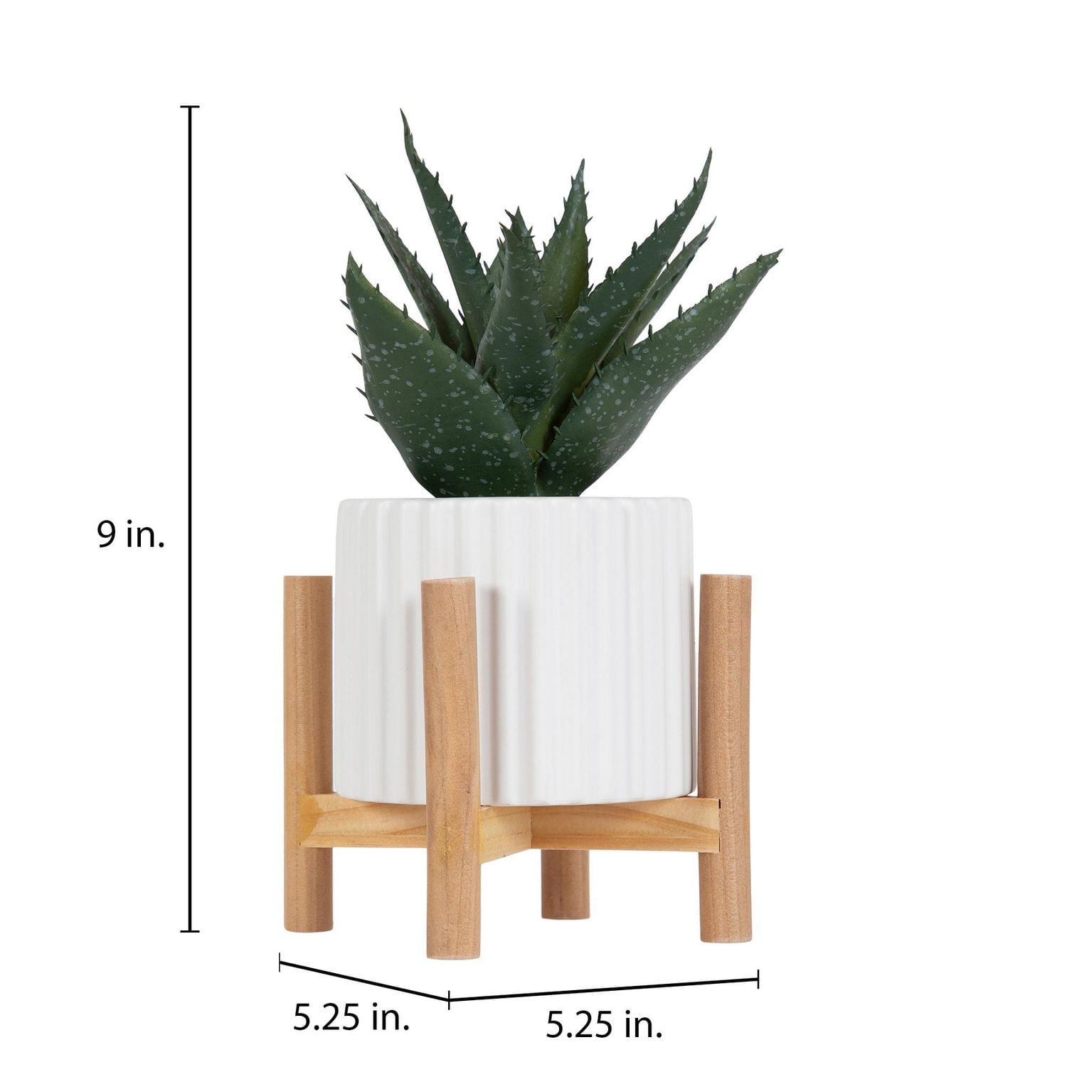 hometrends Parmalee Agave Ribbed White Pot, 9”H x 5.25” W x 5.25” D