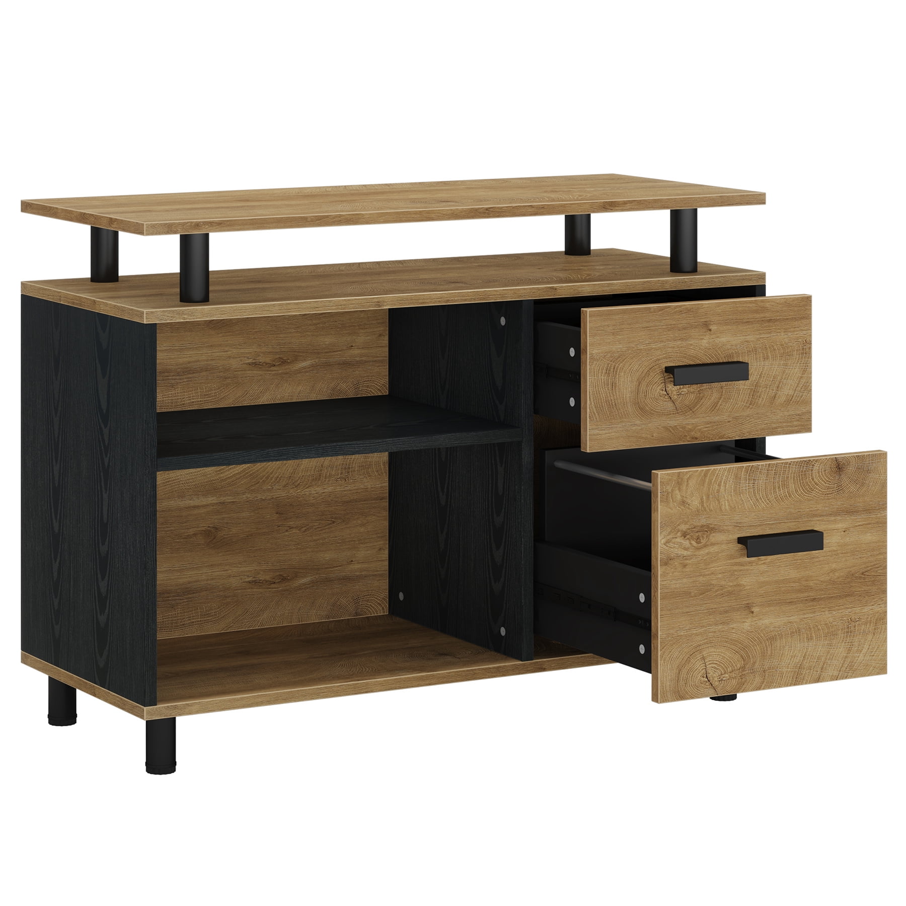 Finmind Executive Desk with File Cabinet, 63 inch L Shaped Computer Desk with Drawers and Storage Shelves for Home Office, Wood Color and Black