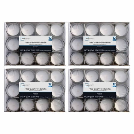 Hand Poured Votives Set - Mainstays 12-Pack Filled Votives, Unscented, Set of 4