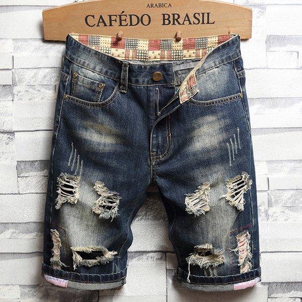 pantalones cortos de mezclilla para hombres de moda Europa y Estados Unidos agujeros r Abanopi Pantalones