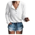 thumbnail image 2 of White Womens Shirts Trendy, Spandex Womens Fashion Tops, Athletic Tops, Blouses For Women Dressy Casual, Women's Knit Tunic Tops Loose Long Sleeve Button Up V Neck Shirts, 2 of 4