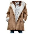 thumbnail image 2 of Munlar Womens Fall Jackets-Winter Plus Size Solid Plus Velvet Long Sleeve Horn Buckle Pocket Overcoat Womens Coat Clearance, 2 of 9