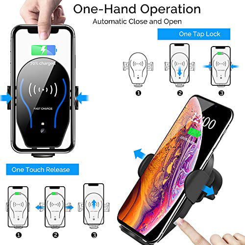 Homder Automatic Clamping Wireless Car Charger Mount,10W/7.5W Qi Fast Car Charging,Dashboard Air Vent Phone Holder with QC 3.0 Fast Charger,Compatible with Samsung S10/S9/Note 9,iPhone8/Max/X/XR