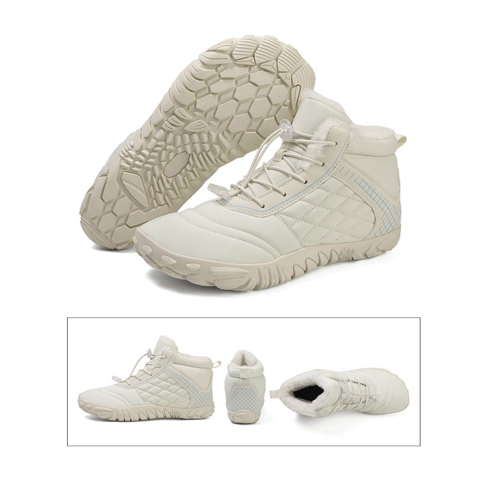 Ketyyh-chn99 Winter Barefoot Hiking Boots Golf Shoes Men's Women's Winter Barefoot Hiking Boots Warm Snow Boot Slip On Barefoot Boots White,7.5