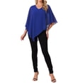 thumbnail image 2 of INSPIRE CHIC Women's Flowy Top V Neck Lightweight Chiffon Blouses Dressy Asymmetrical Shirt Double Layered Summer Top S Royal Blue, 2 of 6