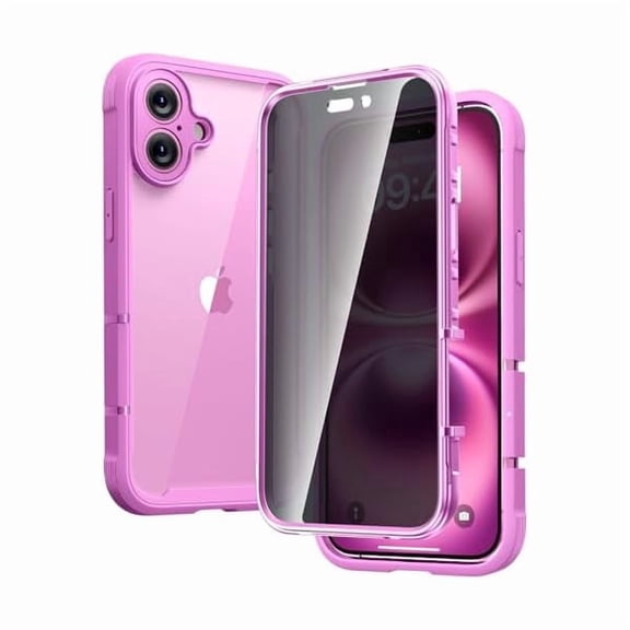 Eryueer Designed for iPhone 16 Plus Case 6.7 Inch,Upgraded [Full Camera Protection] Full Body Rugged Clear Bumper Case with Built-in Privacy Screen Protector for iPhone 16 Plus,Pink