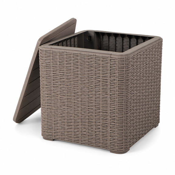 Airfind Outdoor Resin Storage Side Table with Removable Lid and Wicker-woven Accent, 330 lbs Capacity, Polyresin Frame, Coffee