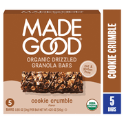 MadeGood Chocolate Drizzled Cookie Crumble Granola Bars, 5 Healthy Snack Bars, 0.85 oz Each