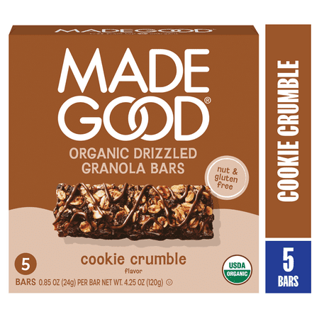 MadeGood Chocolate Drizzled Cookie Crumble Granola Bars, 5 Healthy Snack Bars, 0.85 oz Each