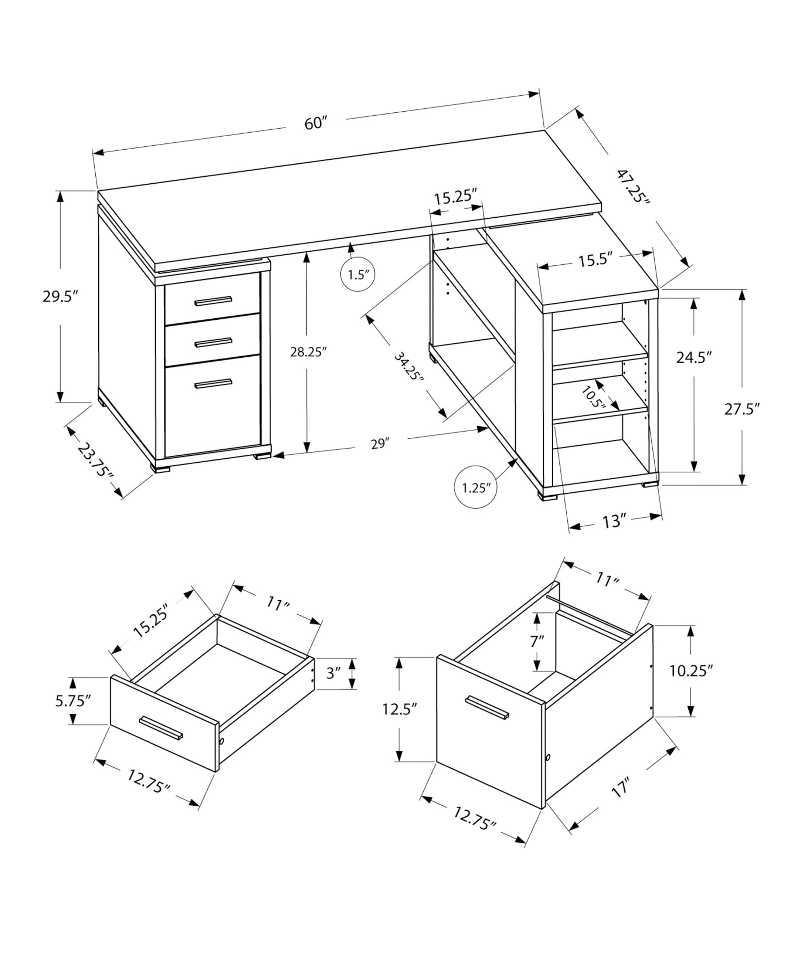 Monarch Specialties Computer Desk, Home Office, Corner, L Shape, Work, Laptop, Brown Laminate