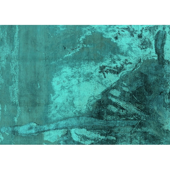 Ahgly Company Indoor Rectangle Oriental Turquoise Blue Industrial Area Rugs, 5' x 7'