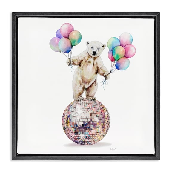 Stupell Industries Contemporary Polar Bear & Balloons Black Floating Frame Canvas Art, 18 x 18, by Amanda Greenwood
