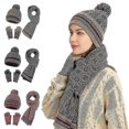 thumbnail image 1 of Snowflake Print Beanie Hat Scarf Touch Screen Gloves Set With Pom For Women, 1 of 5