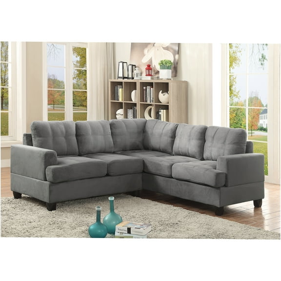 JERFIT Modern Gray Microfiber Sectional Sofa with Chaise, Reversible L-Shaped Couch for Living Room