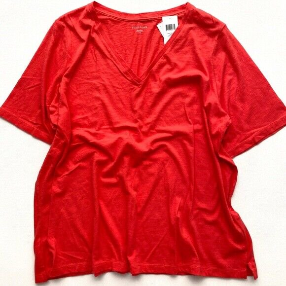 Eileen Fisher V-Neck Organic Cotton Tee Lory Rouge ( L )