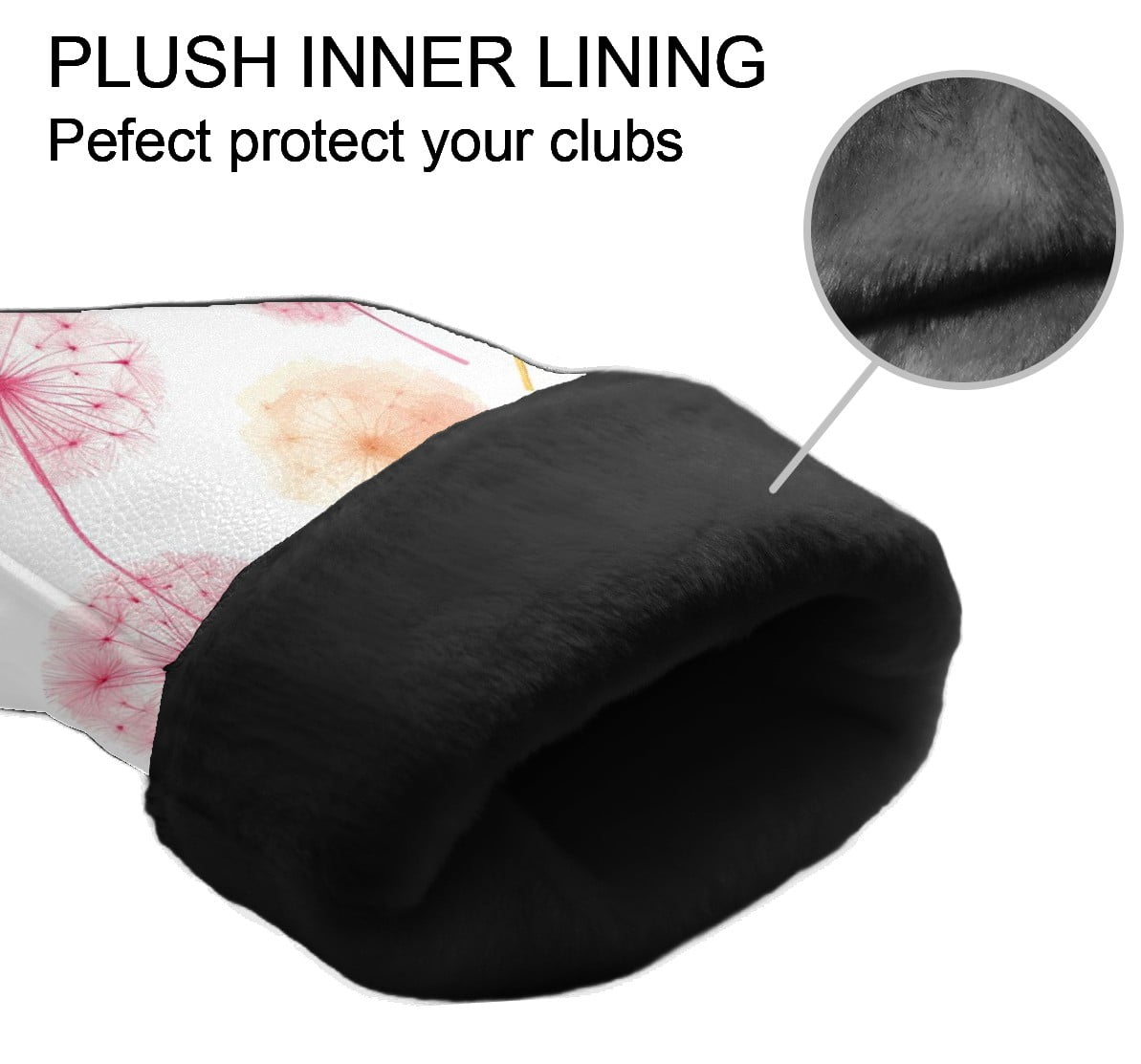 Golf Head Covers Light-colored Dandelions Design for Driver, Wood & Hybrid, Premium Waterproof PU Leather with Plush Lining, Delicate Floral Golf Gifts