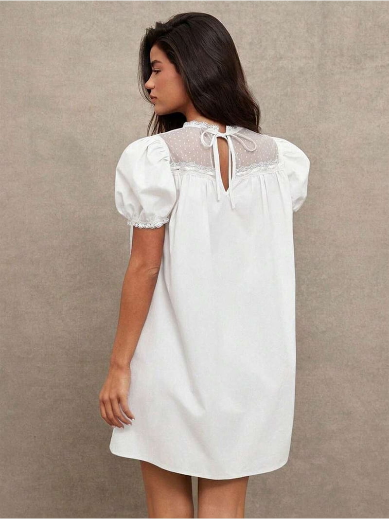 white cotton babydoll dress Baby Doll Nightgown Shabby Chic Full Swing Lace Cap Sleeve Summer Lingerie Sleepwear Bridal Honeymoon Trousseau Holiday Cruise Size is by bust measured at fullest which is all the way around the chest and across the center of the bust (not bra size) J.Crew Women's Cotton voile scallop-trim