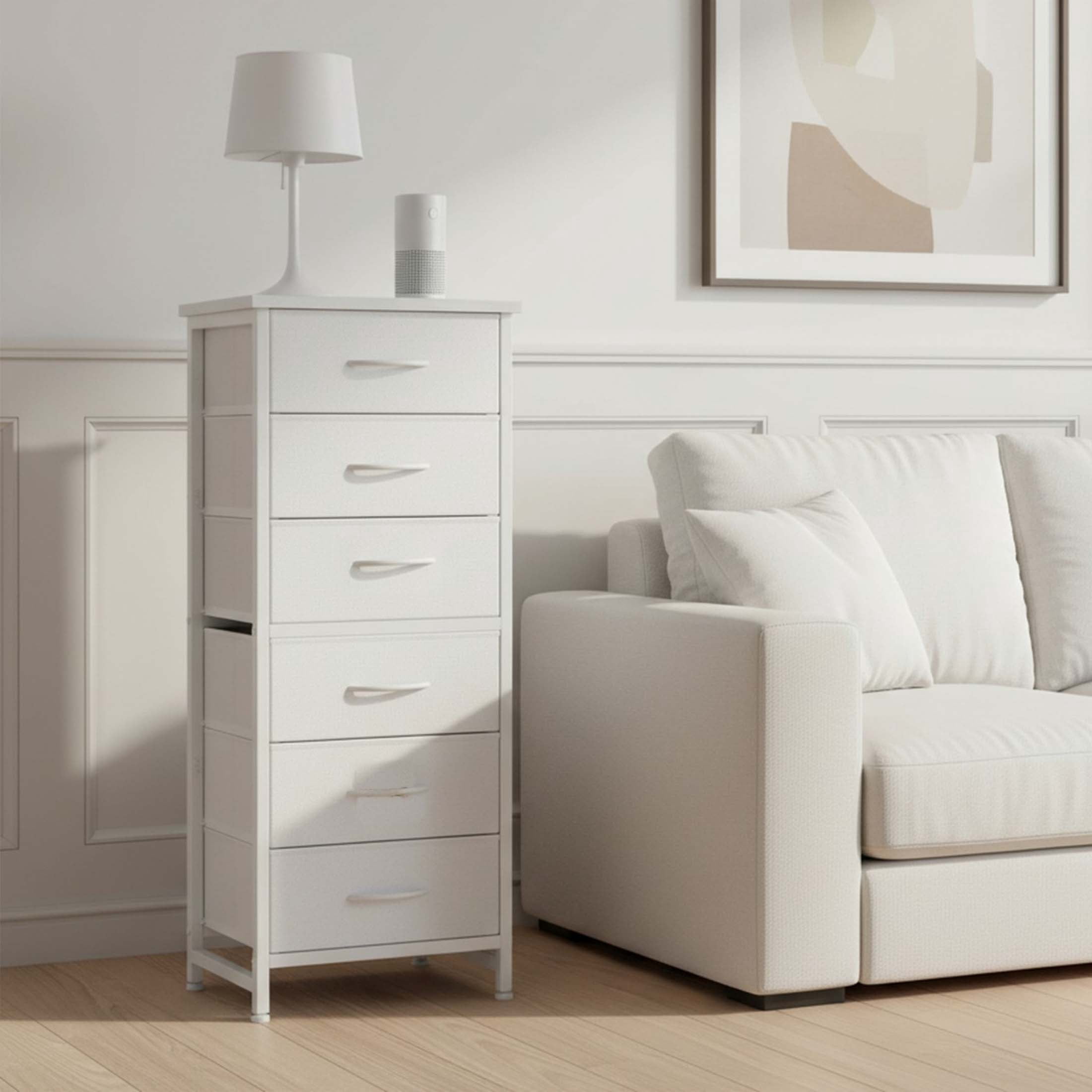 EDX 6 Drawer Fabric Dresser for Bedroom , Storage Organizer, Wide Chest of Drawers for Closet, Clothes,TV Stand, White
