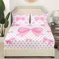 thumbnail image 3 of Erosebridal Pink Bow Sheet Set Twin,Cartoon Polka Dots Bedding Sets Twin Size,Kawaii Bowknot Twin Sheet Sets,Ultra Soft Cute Room Decorative,3pcs, 3 of 7