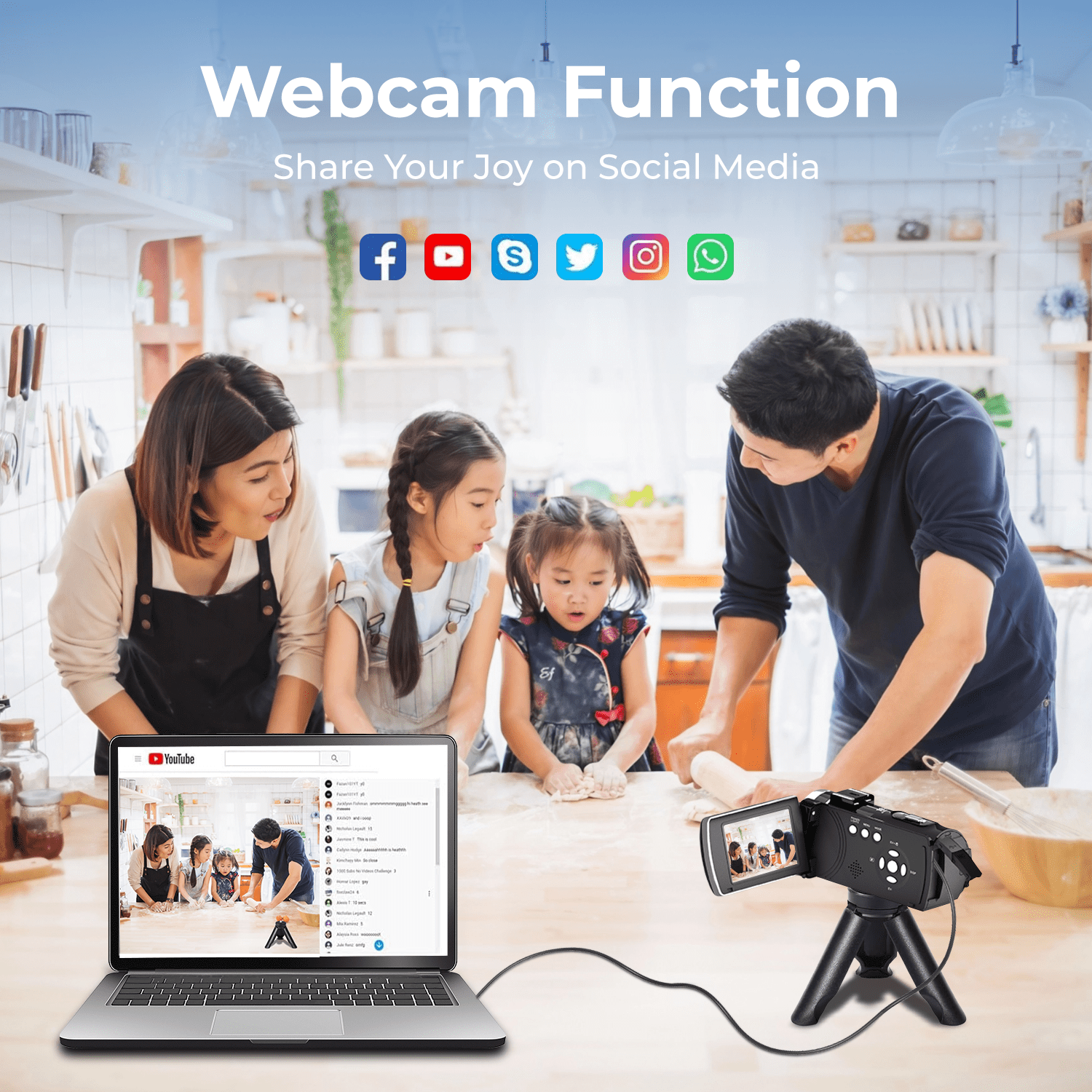 Campark AC22 4K 30FPS Video Camera 64MP Photo 3" 270° Screen Digital Camcorder for Vlogging Youtube