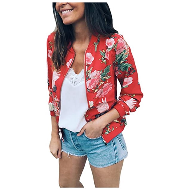 Chaquetas para mujer Damas Casual O Cuello Retro Floral Cremallera Chaqueta Casual Abrigo Prendas de abrigo Odeerbi ODB-3