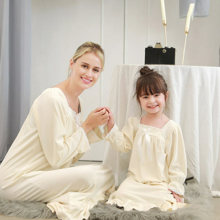 HuaAngel Casual Mother Daughter Winter Nightgowns Long Sleeve Dress Family  Matching Pajamas Nightgown Dress