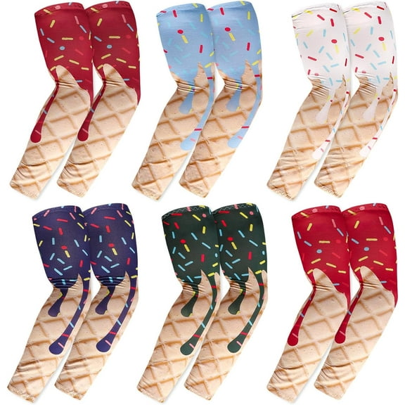 6 Pairs Ice Cream Arm Sleeve, Milk Silk Compression Baseball Arm Sleeve Sun Protection Cooling for Baseball Football Basketball Men Women