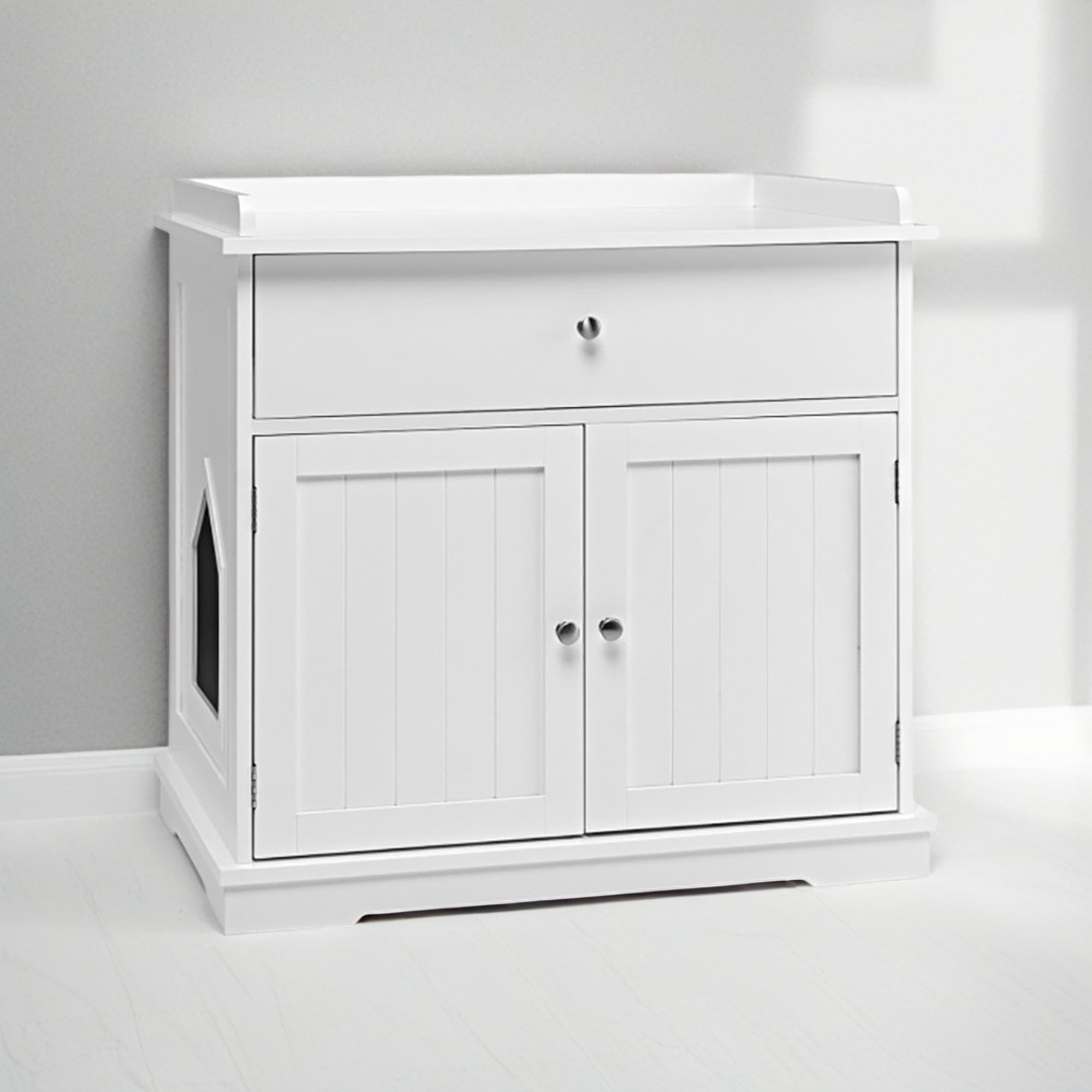 Kadyn 30" Wooden Cat Litter Box Enclosure Furniture with Drawer, Hidden Cat Washroom Indoor Cat House Pet Crate, White