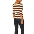 thumbnail image 3 of INSPIRE CHIC Women's Striped Shirts Slim Fit Elbow Sleeves Boat Neck T-Shirt S Brown, 3 of 6