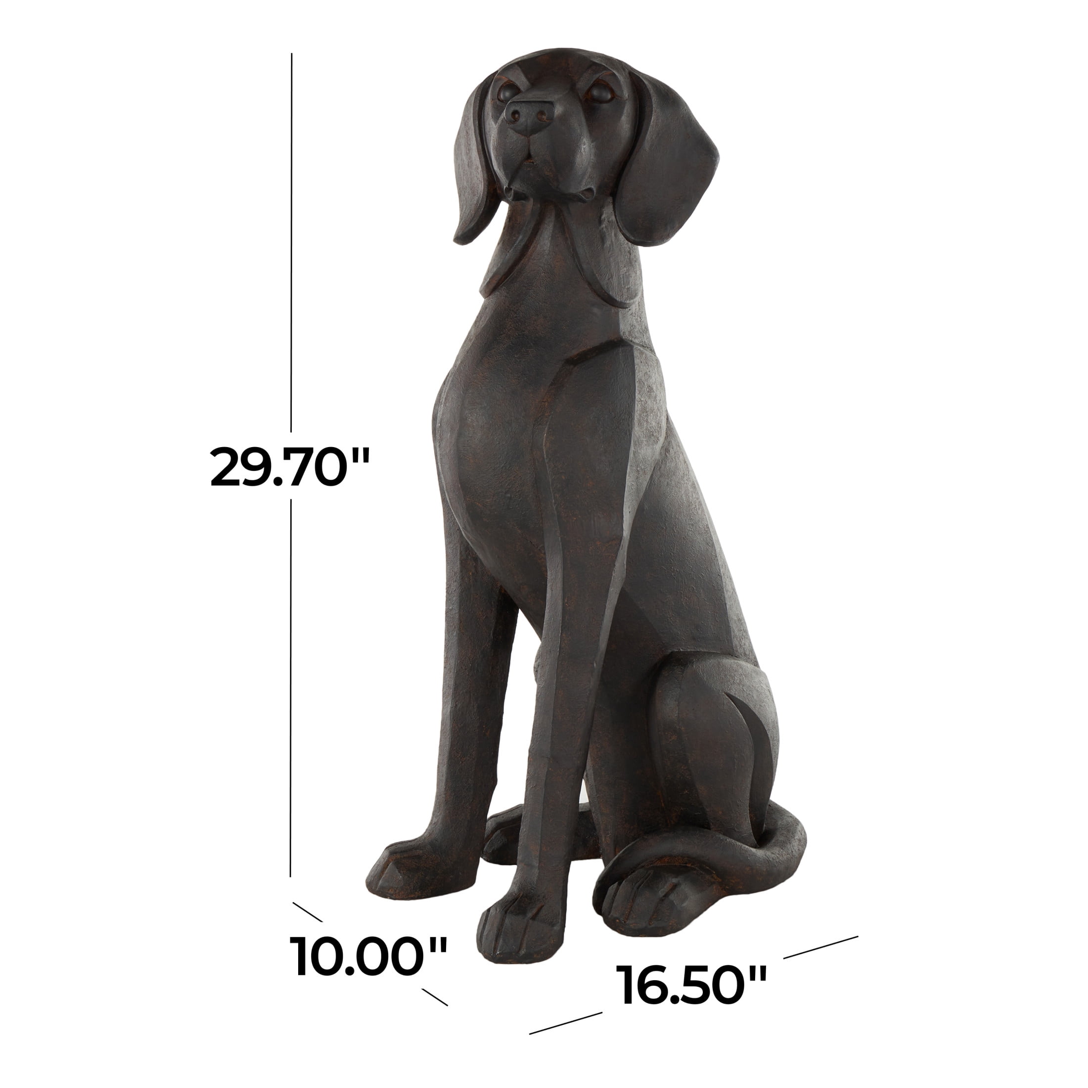 10" x 30" Dark Brown Resin Sitting Dog Sculpture with Copper Shadings, by DecMode