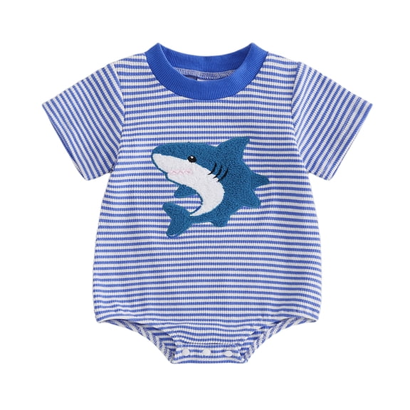 WNVMWI Baby Boy Clothes Summer Newborn Short Sleeve Onesies Infant Cute Romper Boys Crew Neck Bodysuit 3-6 Months Blue