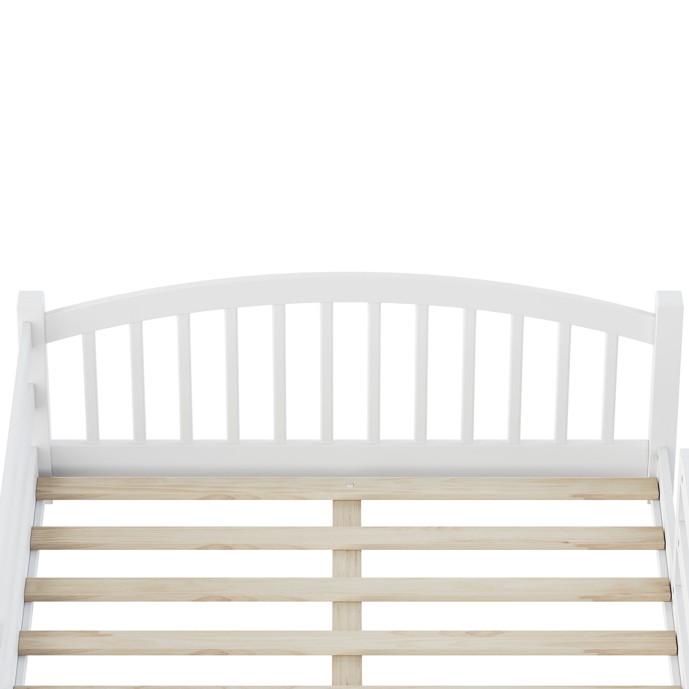 Noble House Full Floor Bed with Slats, Safety Guardrails, Solid Wood Frame, White