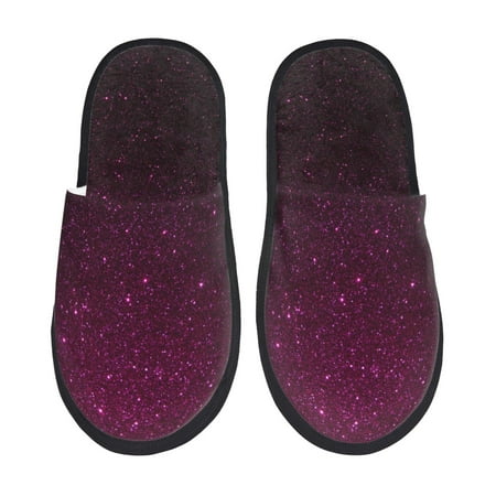 Balery Dark Purple Glitter Slient Indoor Furry Fleece Comfort House Shoes Soft Non-Slip Home Shoes Cotton slippers House Slippers-- Large