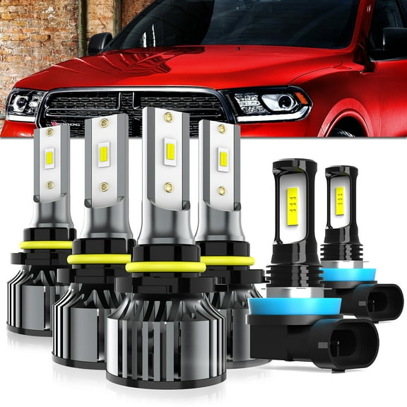 LECCIBUB LED Headlight Bulbs Compatible With Dodge Durango 2014-2020,9005 High Beam   9005 Low Beam   H11 LED Fog Light Bulb,6500K White,Plug and Play,Pack of 6