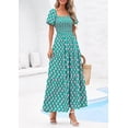 thumbnail image 4 of PRETTYGARDEN Womens Summer Puff Short Sleeve Maxi Dress Square Neck Smocked Tiered Ruffle A Line Long Flowy Beach Dresses, 4 of 8
